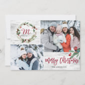 クリスマスホリー2枚の写真コラージバークホリデーカード シーズンカード (正面)