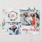 クリスマスホリー2枚の写真コラージバークホリデーカード シーズンカード (正面/裏面)