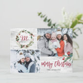 クリスマスホリー2枚の写真コラージバークホリデーカード シーズンカード (スタンド正面)