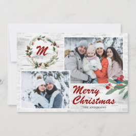 クリスマスホリー2枚の写真コラージバークホリデーカード シーズンカード