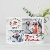 クリスマスホリー2枚の写真コラージュの樹皮 シーズンカード (スタンド正面)
