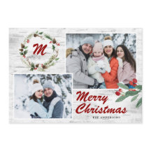 クリスマスホリー2枚の写真コラージュの樹皮