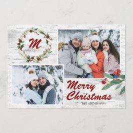 クリスマスホリー2枚の写真コラージュの樹皮 シーズンカード
