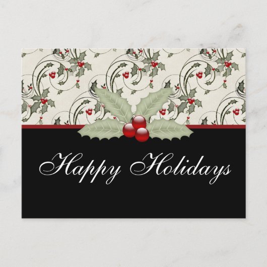 クリスマスホリー2 – カスタマイズ可能な休日はがき シーズンポストカード (正面)