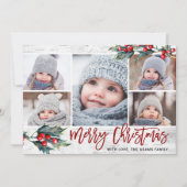 クリスマスホリー5枚の写真コラージホリデーカード シーズンカード (正面)
