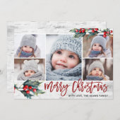 クリスマスホリー5枚の写真コラージホリデーカード シーズンカード (正面/裏面)