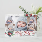 クリスマスホリー5枚の写真コラージホリデーカード シーズンカード (スタンド正面)