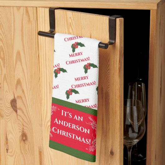 クリスマスホリー キッチンタオル (三つ折り)