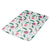 クリスマスホリー、サンタハットとキャンディーキャン バスマット (アングル)