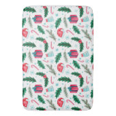 クリスマスホリー、サンタハットとキャンディーキャン バスマット (正面縦)