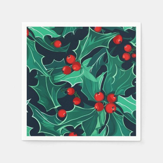 クリスマスホリー スタンダードカクテルナプキン (正面)