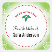 クリスマスホリー&スノーフレークパーソナライズされたベーキング スクエアシール (正面)