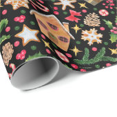 クリスマスホリー、スノーフレークCookie、キャンディカン ラッピングペーパー (ロールコーナー)