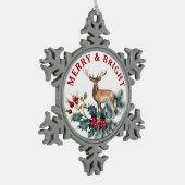 クリスマスホリー&ディアウォーターカラーイラストレーション スノーフレークピューターオーナメント (左)