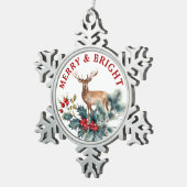 クリスマスホリー&ディアウォーターカラーイラストレーション スノーフレークピューターオーナメント (右)