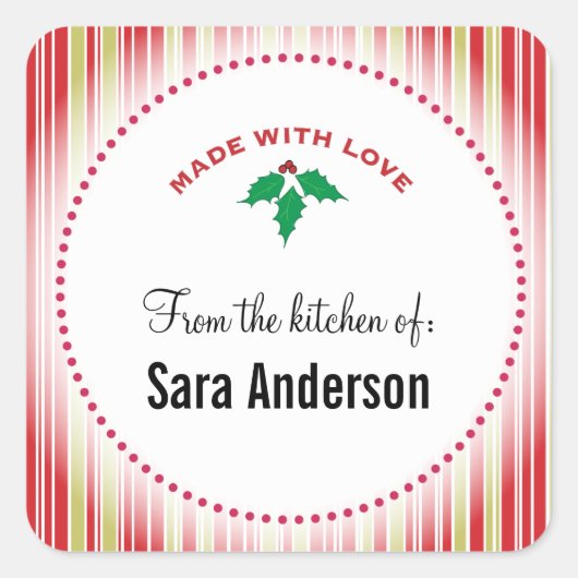 クリスマスホリー、パーソナライズされたベーキング スクエアシール (正面)