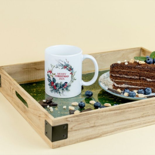 クリスマスホリー&ブルフィンチリース コーヒーマグカップ