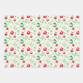 クリスマスホリー、プレゼントとオーナメント ラッピングペーパーシート (正面3)