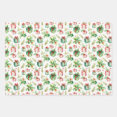 クリスマスホリー、プレゼントとオーナメント ラッピングペーパーシート (正面2)