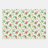 クリスマスホリー、プレゼントとオーナメント ラッピングペーパーシート (正面)