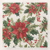 クリスマスホリー&ベリーコースター ガラスコースター (正面)