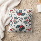 クリスマスホリー&ベリーデザイン クッション (ブランケット)