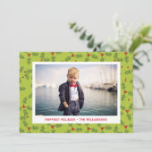 クリスマスホリー&ベリー最も幸せな休日の写真 シーズンカード (スタンド正面)
