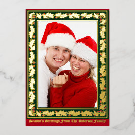 クリスマスホリー&ベリー縁どの写真 箔シーズンカード