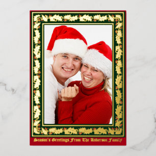 クリスマスホリー&ベリー縁どの写真 箔シーズンカード