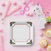 クリスマスホリー ペーパープレート (パーティー)