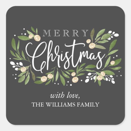 クリスマスホリー – ホリデーステッカー スクエアシール (正面)