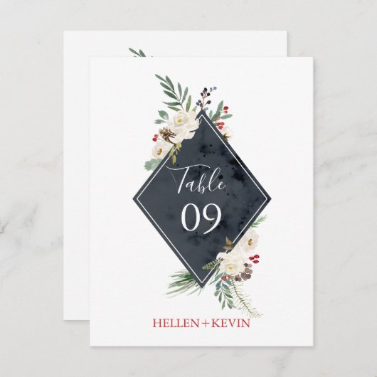 クリスマスホリー&ホワイトローズブーケフレーム 招待状 (正面/裏面)