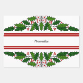 クリスマスホリー&レッドベリークリスマスズホリデー ラッピングペーパーシート (正面3)