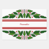 クリスマスホリー&レッドベリークリスマスズホリデー ラッピングペーパーシート (正面)