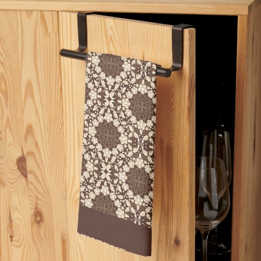 クリスマスホリー、ヴィンテージクリーム&ブラウン キッチンタオル (三つ折り)