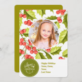 クリスマスホリー | 1枚の写真|ミニマル休日 シーズンカード (正面/裏面)