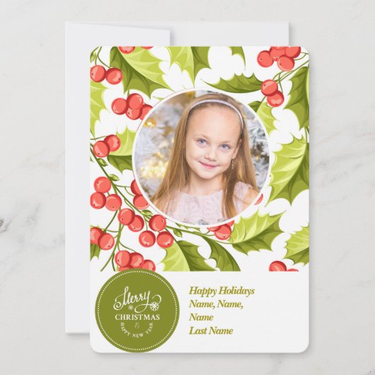 クリスマスホリー | 1枚の写真|ミニマル休日 シーズンカード (正面)