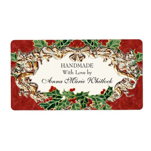 クリスマスホリーw金ゴールドルックリボンダマスクキッチン ラベル (正面)