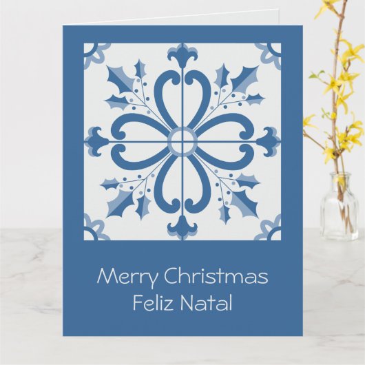 クリスマスホリ葉ーの花びらと花のタイル カード (黄色い花)