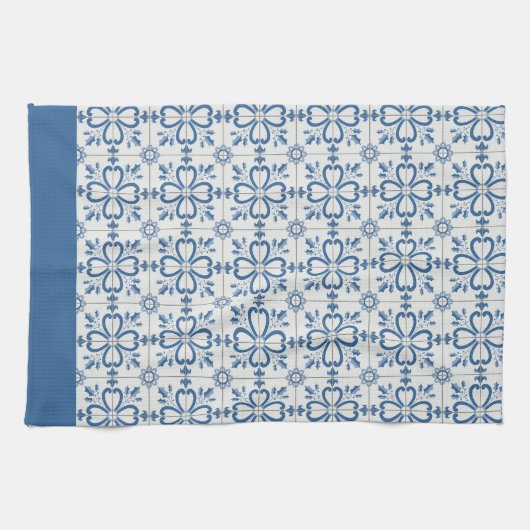 クリスマスホリ葉ーの花びらと花のタイル キッチンタオル (横)