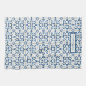 クリスマスホリ葉ーの花びらと花のタイル キッチンタオル (横)