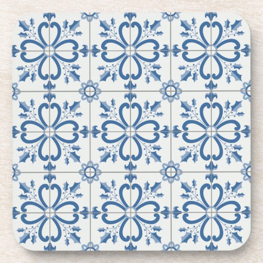 クリスマスホリ葉ーの花びらと花のタイル コースター (正面)