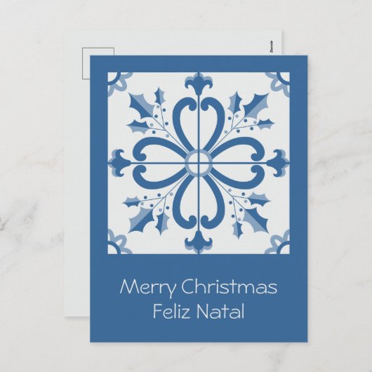 クリスマスホリ葉ーの花びらと花のタイル シーズンポストカード (正面/裏面)