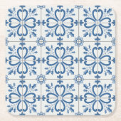 クリスマスホリ葉ーの花びらと花のタイル スクエアペーパーコースター (正面)