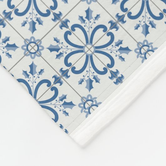 クリスマスホリ葉ーの花びらと花のタイル フリースブランケット (角)