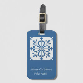 クリスマスホリ葉ーの花びらと花のタイル ラゲッジタグ