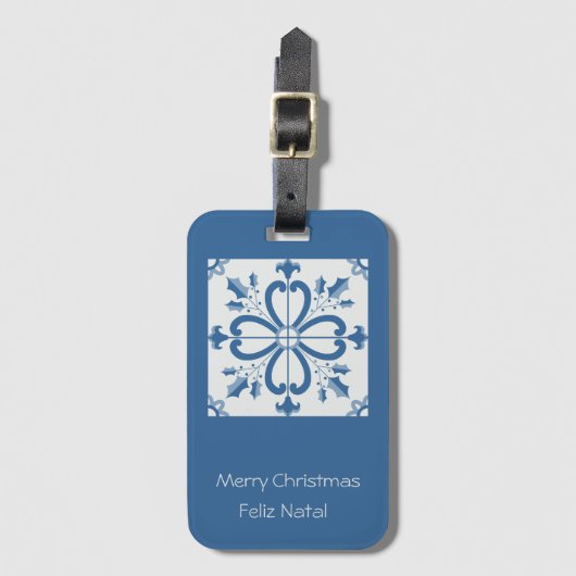 クリスマスホリ葉ーの花びらと花のタイル ラゲッジタグ (正面縦)