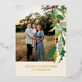 クリスマスホリ葉ーズとベリー箔フォトカード 箔シーズンカード