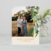 クリスマスホリ葉ーズとベリー箔フォトカード 箔シーズンカード (立ち正面)
