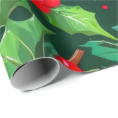 クリスマスホリ葉ーズと果実のパターン ラッピングペーパー (ロールコーナー)